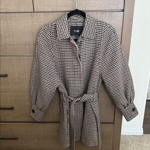 Maje Houndstooth Belted Peacoat